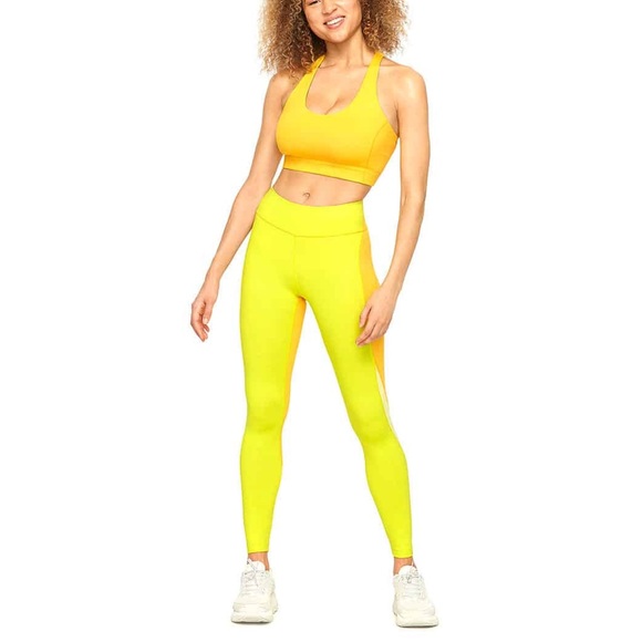 4. Outdoor Voices Sweat Tech Leggings & Sport Bra Set Yellow - Picture 1 of 9